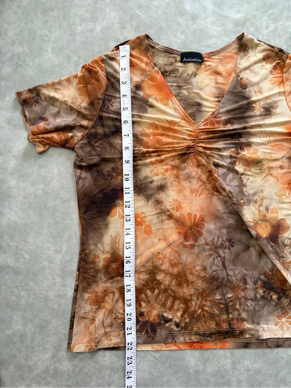 Y2K Vintage Initiatives Brown Fairy Whimsy Goth Short Sleeve V-Neck Floral Top - Picture 8 of 9